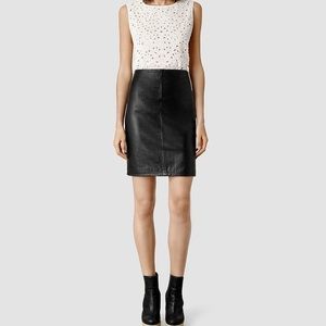 AllSaints Lucille Black Leather Skirt, 8